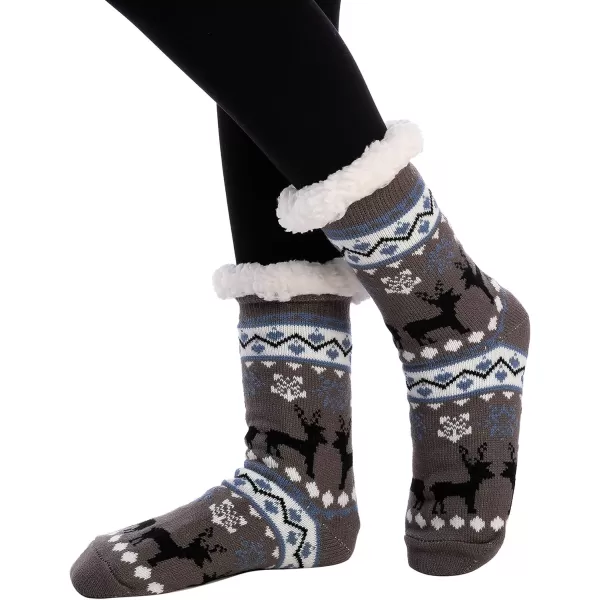 JOYIN 4 Packs Soft Premium Fleece Crew Socks Deer Patterns for Fleece Lining Fuzzy Soft Slipper Socks for Winter Christmas Holiday or Birthday Gift