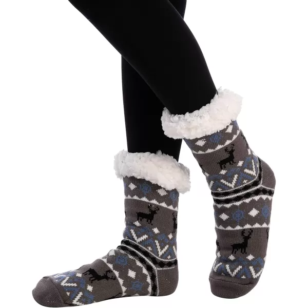 JOYIN 4 Packs Soft Premium Fleece Crew Socks Deer Patterns for Fleece Lining Fuzzy Soft Slipper Socks for Winter Christmas Holiday or Birthday Gift