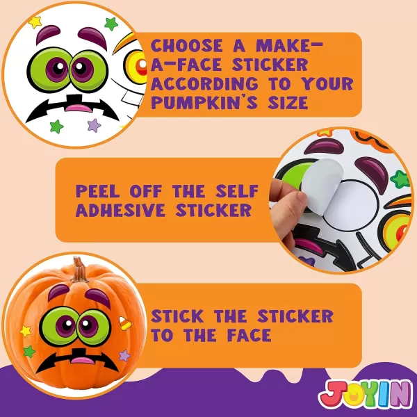 JOYIN 48 Pcs Halloween Pumpkin Stickers Halloween Party Favor Kids Art Craft Party Supplies Funny Pumpkin Decorating Stickers JackOLantern Face Sticker Sheets Classroom Activities Games GoodiesFunny Stickers