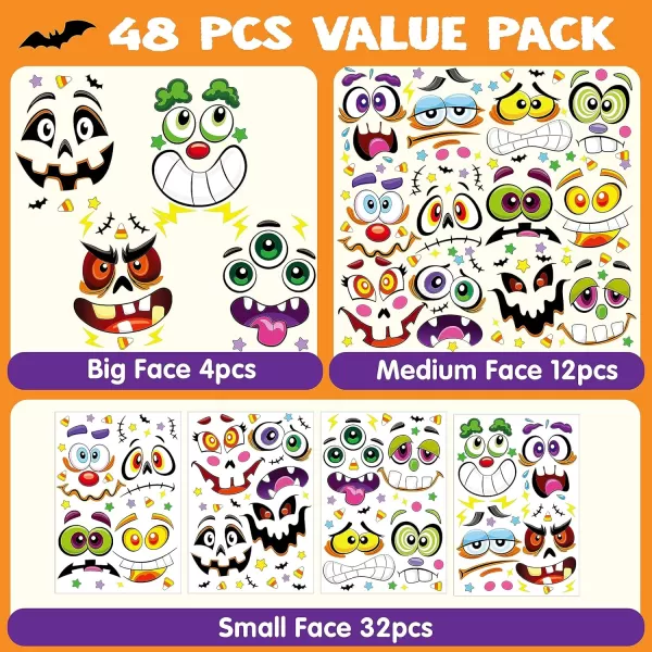 JOYIN 48 Pcs Halloween Pumpkin Stickers Halloween Party Favor Kids Art Craft Party Supplies Funny Pumpkin Decorating Stickers JackOLantern Face Sticker Sheets Classroom Activities Games GoodiesFunny Stickers