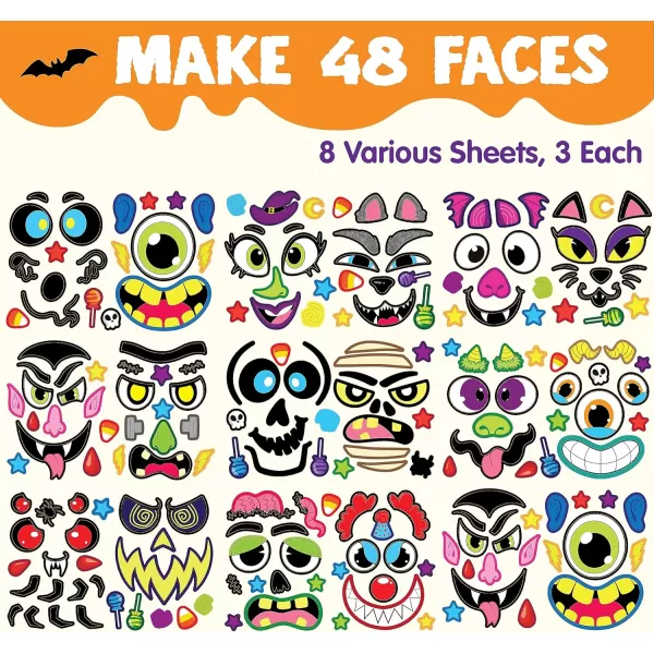 JOYIN 48 Pcs Halloween Pumpkin Stickers Halloween Party Favor Kids Art Craft Party Supplies Funny Pumpkin Decorating Stickers JackOLantern Face Sticker Sheets Classroom Activities Games GoodiesCute Stickers