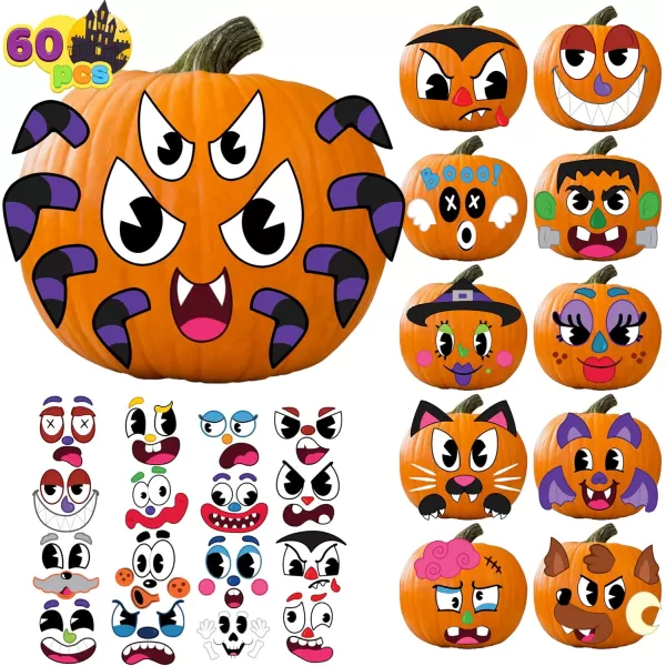 JOYIN 60 Pcs Halloween Pumpkin Decorating Stickers Halloween Art Craft Party Supplies Party Favor for Kid JackOLantern Face Sticker Sheets in 18 Designs School Activities Treat Classroom GoodiesFunny Stickers