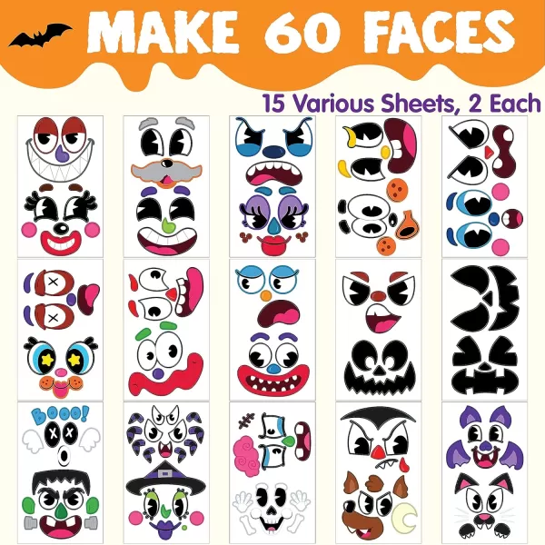 JOYIN 60 Pcs Halloween Pumpkin Decorating Stickers Halloween Art Craft Party Supplies Party Favor for Kid JackOLantern Face Sticker Sheets in 18 Designs School Activities Treat Classroom GoodiesFunny Stickers