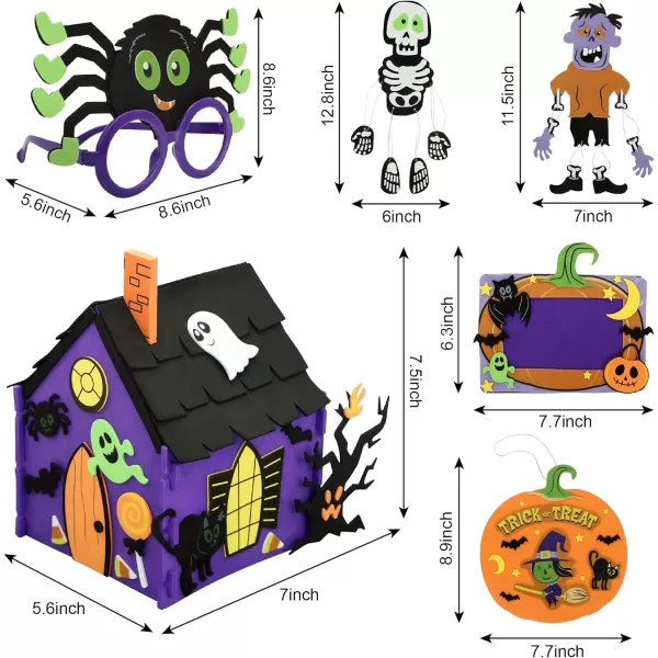 JOYIN Halloween Foam Craft Kit Party Favors for Kids Art Crafts with 3D Haunted House Photo Frame 2 Halloween Characters Decor Glasses Trick or Treat Door Sign Hanger School Activities Games