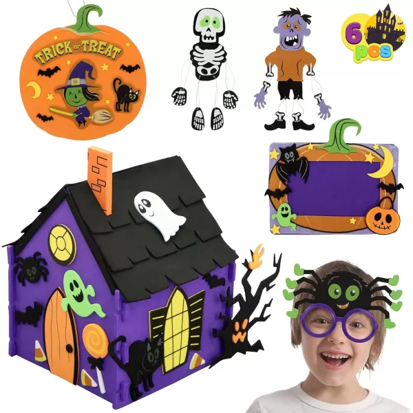 JOYIN Halloween Foam Craft Kit Party Favors for Kids Art Crafts with 3D Haunted House Photo Frame 2 Halloween Characters Decor Glasses Trick or Treat Door Sign Hanger School Activities Games