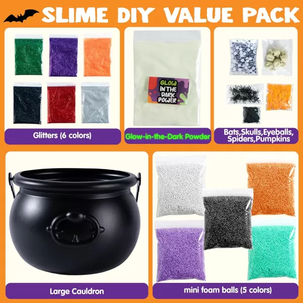 JOYIN Halloween Slime Kit for Kids Halloween Party Favor Art Activities Party Supplies DIY Slime Craft Kit with Cauldron Kettle Spooky Bats Eyeballs Pumpkins Skeletons Spiders Party Game Gift
