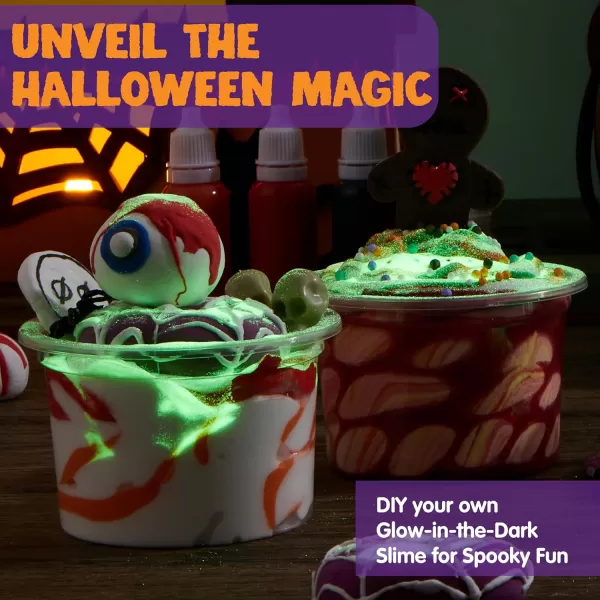 JOYIN Halloween Slime Kit for Kids Halloween Party Favor Art Activities Party Supplies DIY Slime Craft Kit with Cauldron Kettle Spooky Bats Eyeballs Pumpkins Skeletons Spiders Party Game Gift