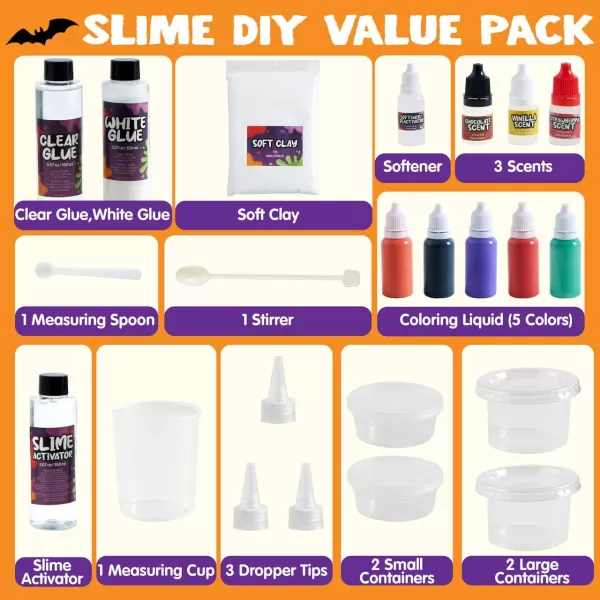 JOYIN Halloween Slime Kit for Kids Halloween Party Favor Art Activities Party Supplies DIY Slime Craft Kit with Cauldron Kettle Spooky Bats Eyeballs Pumpkins Skeletons Spiders Party Game Gift