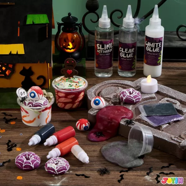 JOYIN Halloween Slime Kit for Kids Halloween Party Favor Art Activities Party Supplies DIY Slime Craft Kit with Cauldron Kettle Spooky Bats Eyeballs Pumpkins Skeletons Spiders Party Game Gift