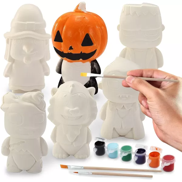 JOYIN Halloween Squishy Toys Coloring Craft Kit with 6 Different Characters 6 Colors Paints and 3 Paintbrushes Art ampamp Craft Kit DIY Set Halloween Party Games for Kids Activities Party Favors
