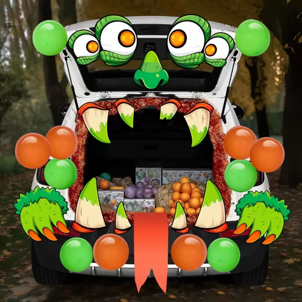 JOYIN Halloween Trunk or Treat 3D MonsterThemed Truck or Treat Decoration Kit with Eyes Teeth Tassels Balloons and Tongue for Car Garage Door Entryway Archway and Halloween Decor Outdoor