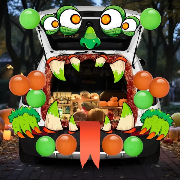 JOYIN Halloween Trunk or Treat 3D MonsterThemed Truck or Treat Decoration Kit with Eyes Teeth Tassels Balloons and Tongue for Car Garage Door Entryway Archway and Halloween Decor Outdoor