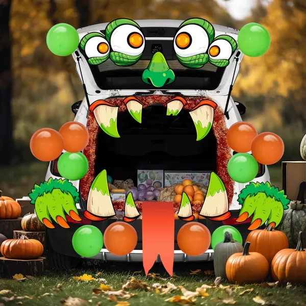 JOYIN Halloween Trunk or Treat 3D MonsterThemed Truck or Treat Decoration Kit with Eyes Teeth Tassels Balloons and Tongue for Car Garage Door Entryway Archway and Halloween Decor Outdoor