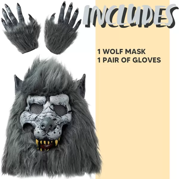 JOYIN Halloween Werewolf Mask Costume Big Bad Bloody Howling Wolf Mask and Claws with Bloodstains Costume Headwear Costume Mask for Kids Adults Men Women Halloween Party Dress Up Cosplay