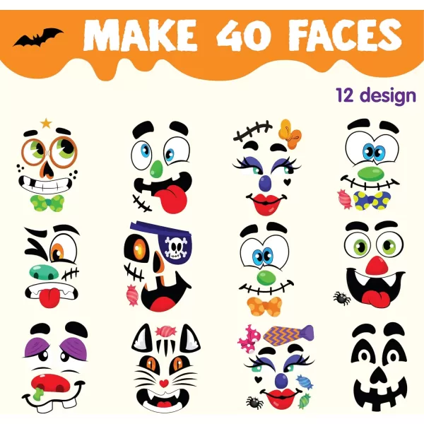 JOYIN Make 40 Faces Pumpkin Decorating Stickers with 18 Sticker Sheets in 12 Different Designs and Sizes Halloween Party Supplies Trick or Treat Party Favors