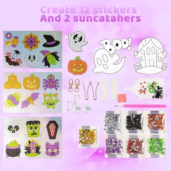 Klever Kits Halloween Gem Art Kit Kids Halloween Art Crafts Party Supplies Diamond Painting Kit with Stickers Suncatchers and Keychains Party Favor DIY Activities School Game Goodies Gift