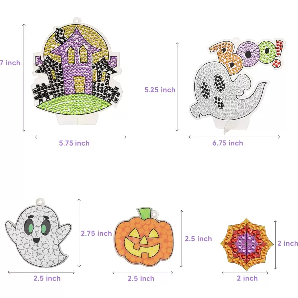 Klever Kits Halloween Gem Art Kit Kids Halloween Art Crafts Party Supplies Diamond Painting Kit with Stickers Suncatchers and Keychains Party Favor DIY Activities School Game Goodies Gift