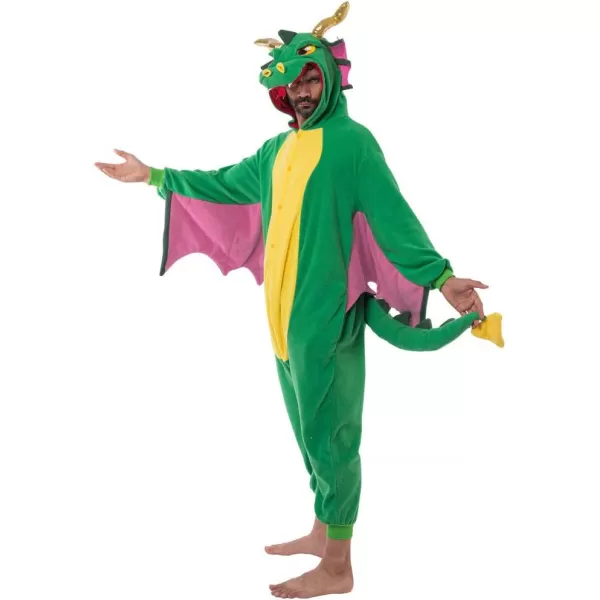 Spooktacular Creations Adult Dragon Pajama Plush Halloween Dragon Jumpsuit Costume with Pink Wing for Halloween Parties