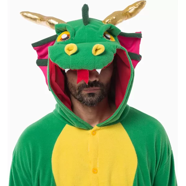 Spooktacular Creations Adult Dragon Pajama Plush Halloween Dragon Jumpsuit Costume with Pink Wing for Halloween Parties