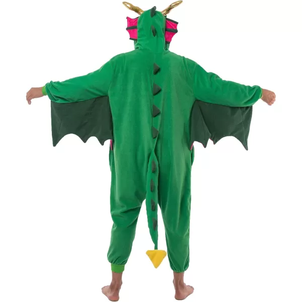 Spooktacular Creations Adult Dragon Pajama Plush Halloween Dragon Jumpsuit Costume with Pink Wing for Halloween Parties