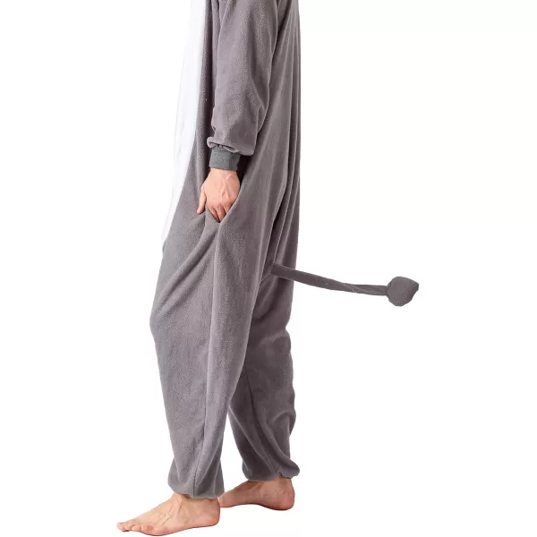 Spooktacular Creations Unisex Adult Elephant Pajama Plush Jumpsuit Elephant Animal Costume for Halloween Dress Themed PartyGrey