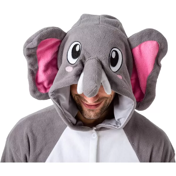 Spooktacular Creations Unisex Adult Elephant Pajama Plush Jumpsuit Elephant Animal Costume for Halloween Dress Themed PartyGrey