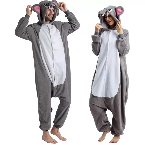 Spooktacular Creations Unisex Adult Elephant Pajama Plush Jumpsuit Elephant Animal Costume for Halloween Dress Themed PartyGrey