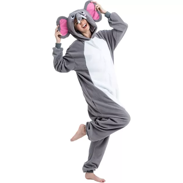 Spooktacular Creations Unisex Adult Elephant Pajama Plush Jumpsuit Elephant Animal Costume for Halloween Dress Themed PartyGrey