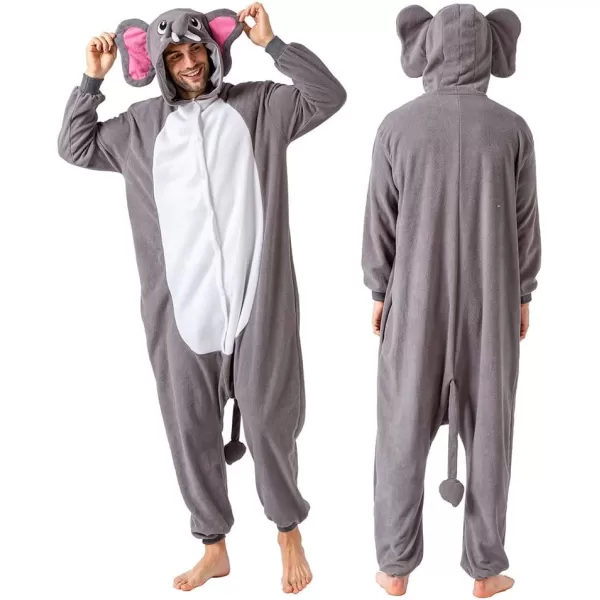 Spooktacular Creations Unisex Adult Elephant Pajama Plush Jumpsuit Elephant Animal Costume for Halloween Dress Themed PartyGrey