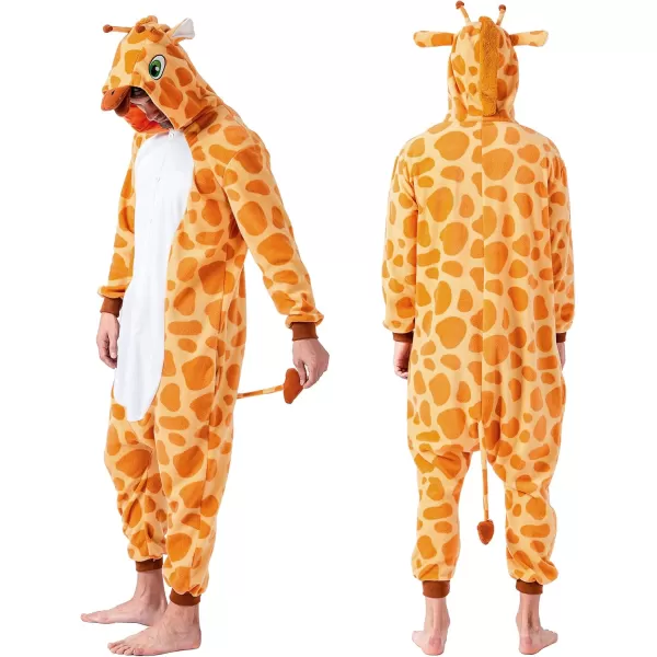 Spooktacular Creations Unisex Adult Giraffe Pajama Plush Jumpsuit Pajamas with Hat and Tail for Halloween Costume PartyYellow