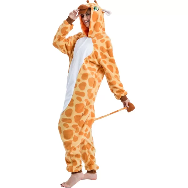 Spooktacular Creations Unisex Adult Giraffe Pajama Plush Jumpsuit Pajamas with Hat and Tail for Halloween Costume PartyYellow