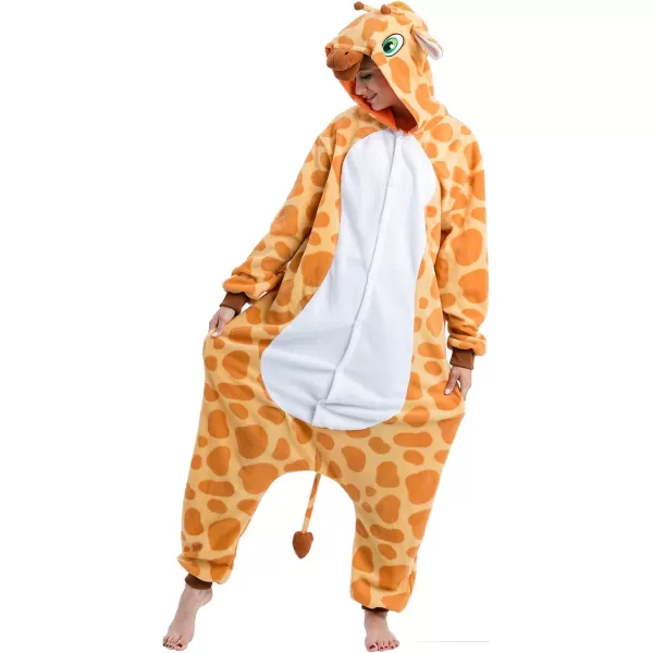Spooktacular Creations Unisex Adult Giraffe Pajama Plush Jumpsuit Pajamas with Hat and Tail for Halloween Costume PartyYellow