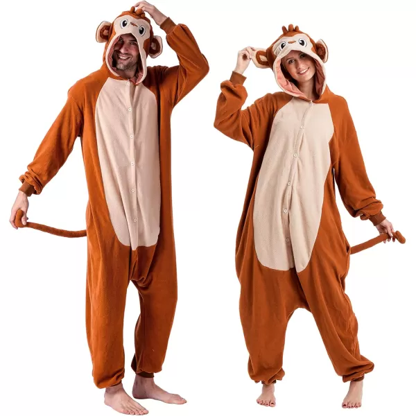 Spooktacular Creations Unisex Adult Monkey Pajama Plush Monkey Costume with Hat and Tail for Dress Up Role Play Themed Party