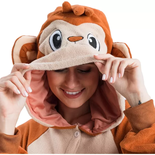 Spooktacular Creations Unisex Adult Monkey Pajama Plush Monkey Costume with Hat and Tail for Dress Up Role Play Themed Party