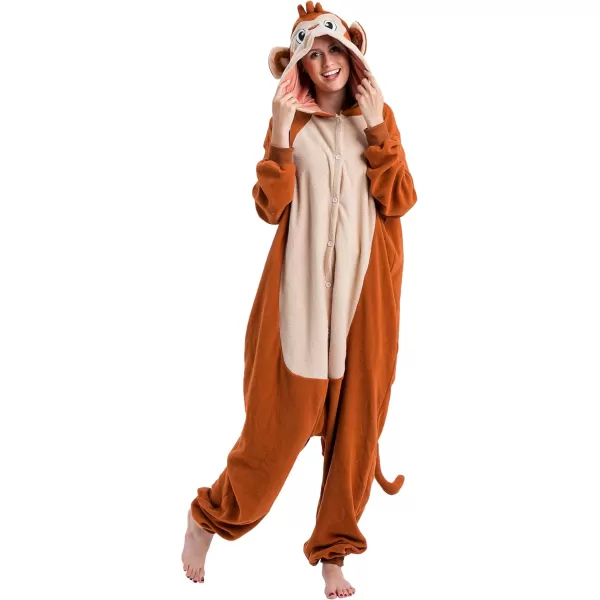 Spooktacular Creations Unisex Adult Monkey Pajama Plush Monkey Costume with Hat and Tail for Dress Up Role Play Themed Party