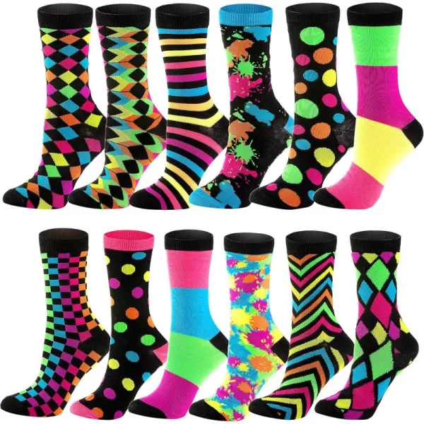 JOYIN 12 Pack Womens Socks Colorful Funky Paint Splash Patterned Crew Socks Funky Paintspalsh ampamp Colorblocks for Christmas Holiday or Birthday Gift