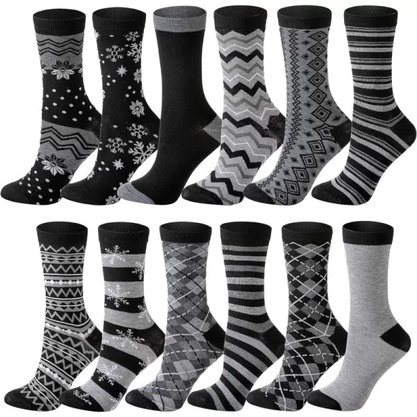 JOYIN 12 Pack Womens Socks Monochrome Zigzag ampamp Stripes Patterned Crew Socks for Christmas Holiday or Birthday Gift