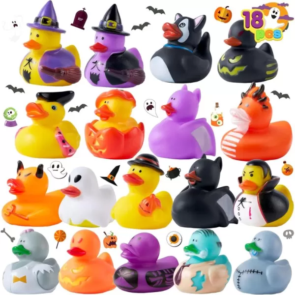 JOYIN 18 PCS Halloween Rubber Ducks Halloween Ducks for Halloween Goodie Bag Fillers Rubber Duckies Baby Bath Toys for Halloween Party Favors Decorations School Classroom Game Prizes