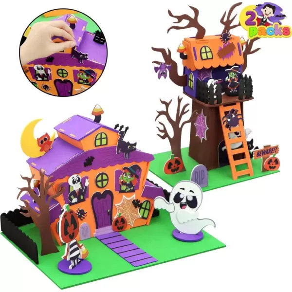 JOYIN 2 Pack Halloween Foam Haunted House Craft Kit Party Favors for Kids Halloween Art and Craft DIY Kits 3D Halloween Tree House and Pumpkin Haunted House School Activities Game Party Decoration