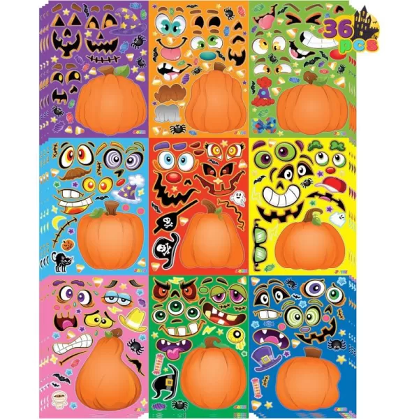 JOYIN 36 PCS Makeaface Sticker Sheets Make Your Own Halloween Characters Mix and Match Sticker Sheets with Vampire Witch Frankenstein Ghost and more Halloween Kids Party Favor Supplies CraftPumpkin Stickers