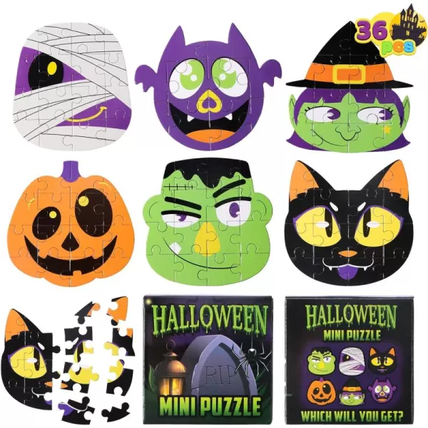 JOYIN 36 Pcs Halloween Jigsaw Puzzle Set Kids Halloween Party Favors 6 Characters Paper Board Mini Puzzles in Blind Boxes Halloween Mystery Toy Surprise Box for School Activities Gifts Party Games