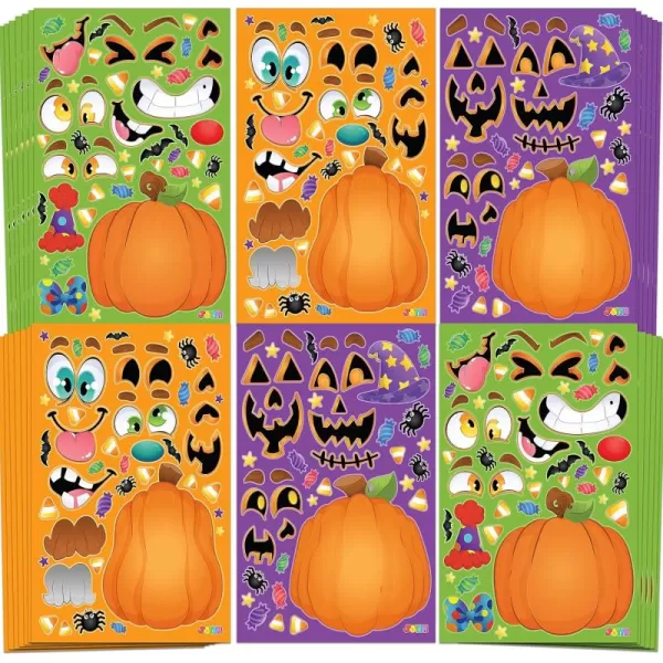 JOYIN 36 Pcs Halloween Make a Face Stickers Halloween Party Favor for Kid Art Craft Party Supplies Funny Characters Stickers Sheets in Different Designs Classroom Activities Games Treat GoodiesPumpkin Stickers