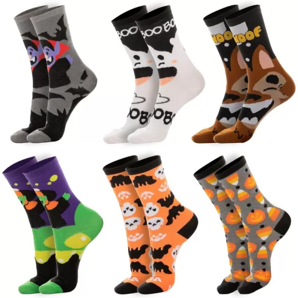 JOYIN 6 Pairs Halloween Socks Fuzzy Fall Socks Novelty Halloween Pumpkin Socks Warm Soft spooky socks