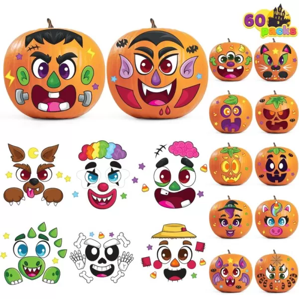 JOYIN 60 Pcs Halloween Pumpkin Decorating Stickers Halloween Art Craft Party Supplies Party Favor for Kid JackOLantern Face Sticker Sheets in 18 Designs School Activities Treat Classroom GoodiesCute Stickers