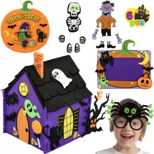JOYIN Halloween Foam Craft Kit Party Favors for Kids Art Crafts with 3D Haunted House Photo Frame 2 Halloween Characters Decor Glasses Trick or Treat Door Sign Hanger School Activities Games