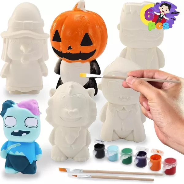 JOYIN Halloween Squishy Toys Coloring Craft Kit with 6 Different Characters 6 Colors Paints and 3 Paintbrushes Art ampamp Craft Kit DIY Set Halloween Party Games for Kids Activities Party Favors