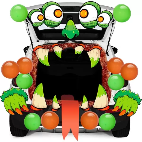 JOYIN Halloween Trunk or Treat 3D MonsterThemed Truck or Treat Decoration Kit with Eyes Teeth Tassels Balloons and Tongue for Car Garage Door Entryway Archway and Halloween Decor Outdoor