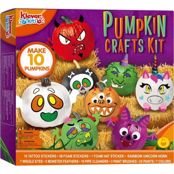 Klever Kits Halloween Arts and Craft Pumpkin Painting Kit Party Favors for Kids Halloween Pumpkin Decorating Kit for Party Supplies Halloween Party Decor DIY Coloring Activities School Party Games