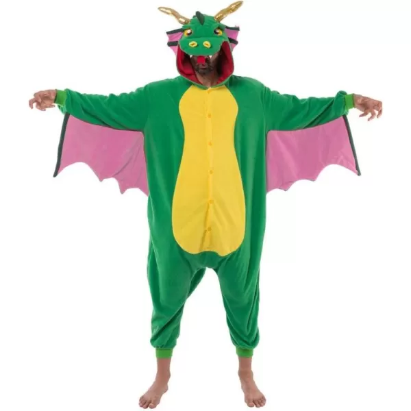 Spooktacular Creations Adult Dragon Pajama Plush Halloween Dragon Jumpsuit Costume with Pink Wing for Halloween Parties