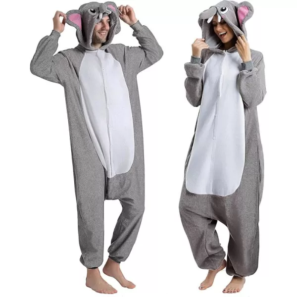 Spooktacular Creations Unisex Adult Elephant Pajama Plush Jumpsuit Elephant Animal Costume for Halloween Dress Themed PartyGrey